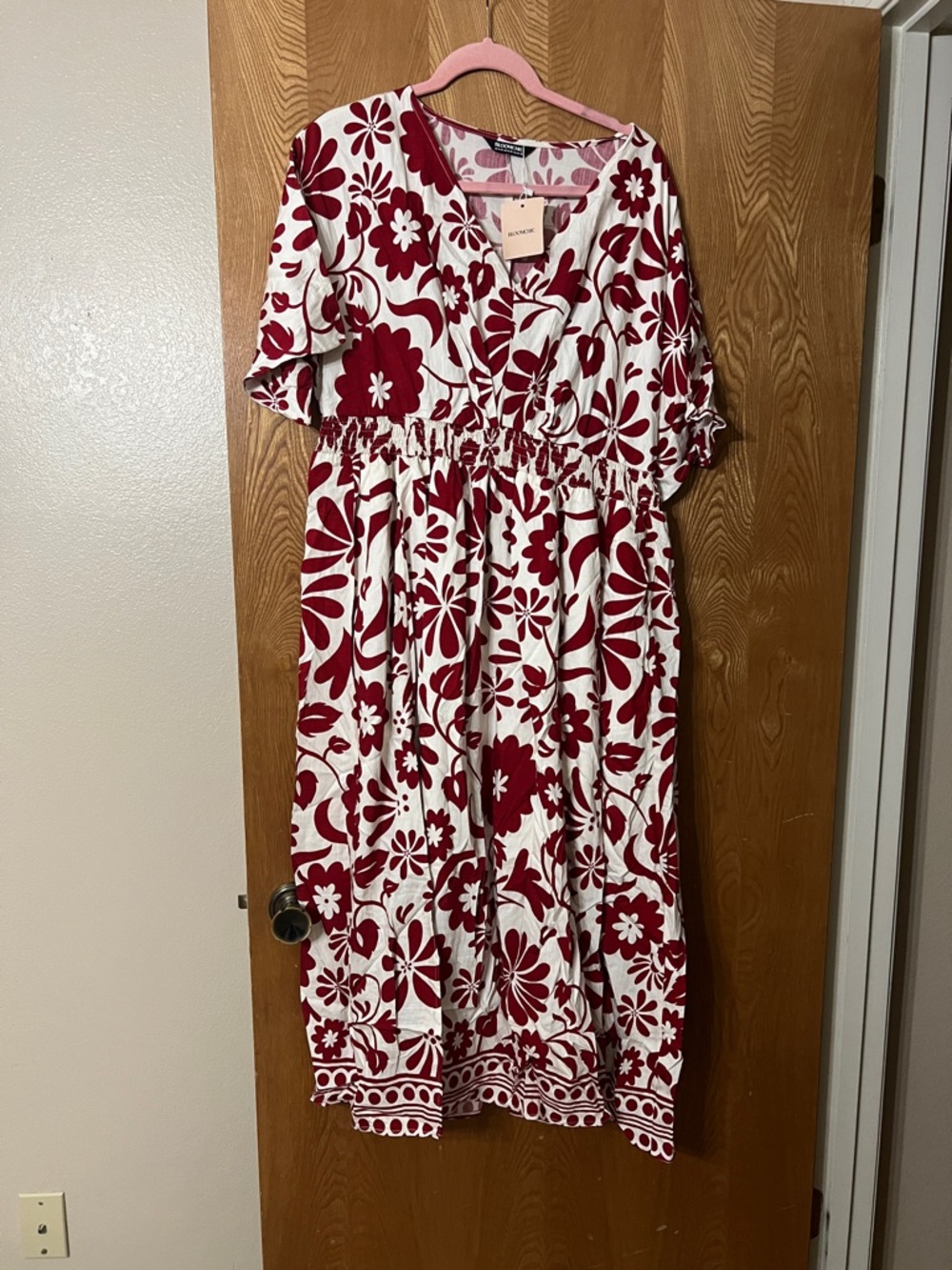 BloomChic Cream Maxi Dress with Bold Red Floral Motif - Picture 2 of 6